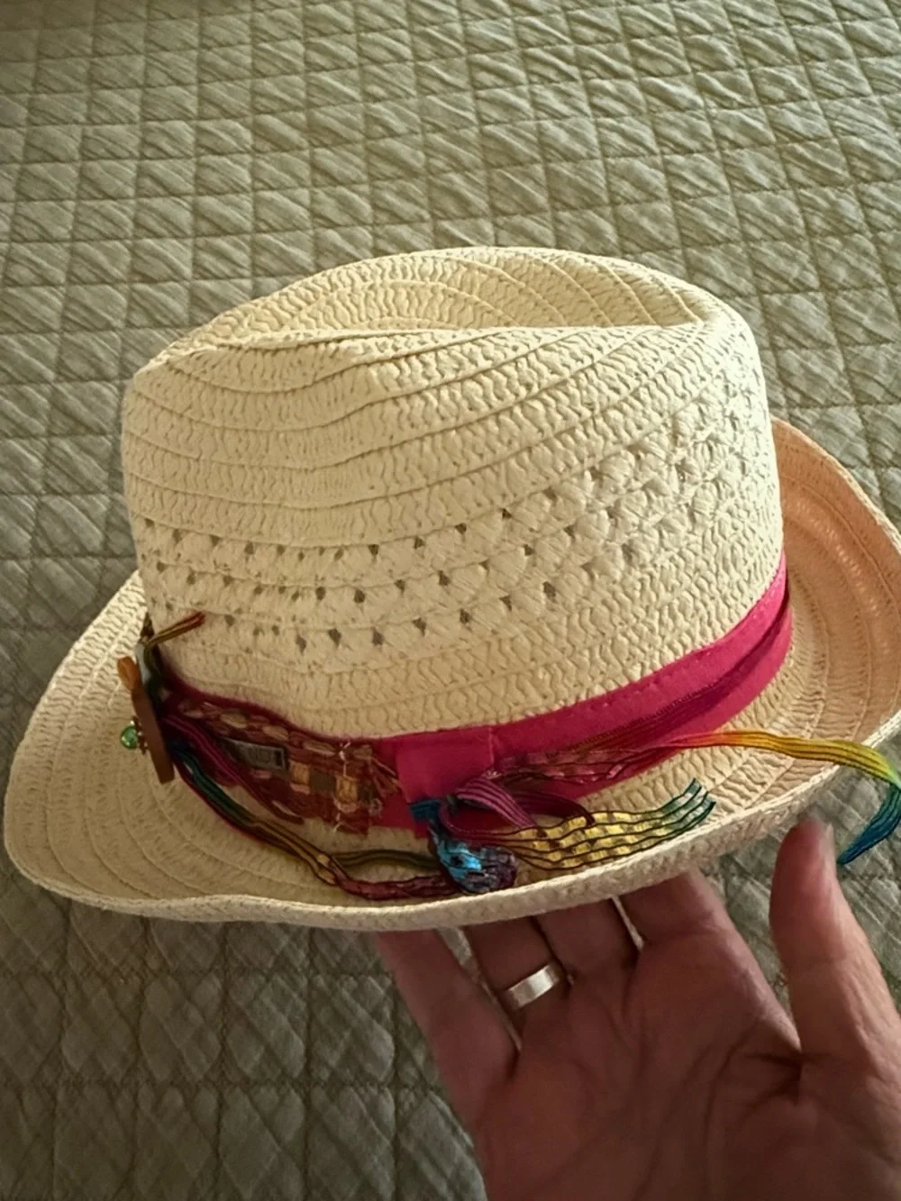 Straw Fedora Upcycled Hat Size Large